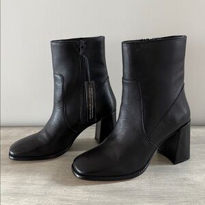 Black Women's Mid-Calf Block Heel Boots